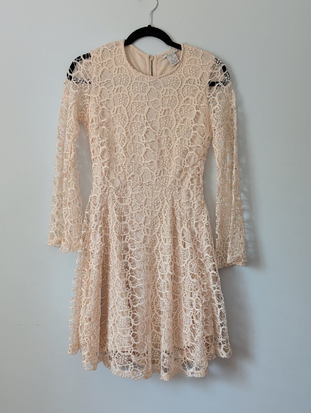 Du Jour Blush Crochet Lace Long-Sleeve Fit & Flare Dress